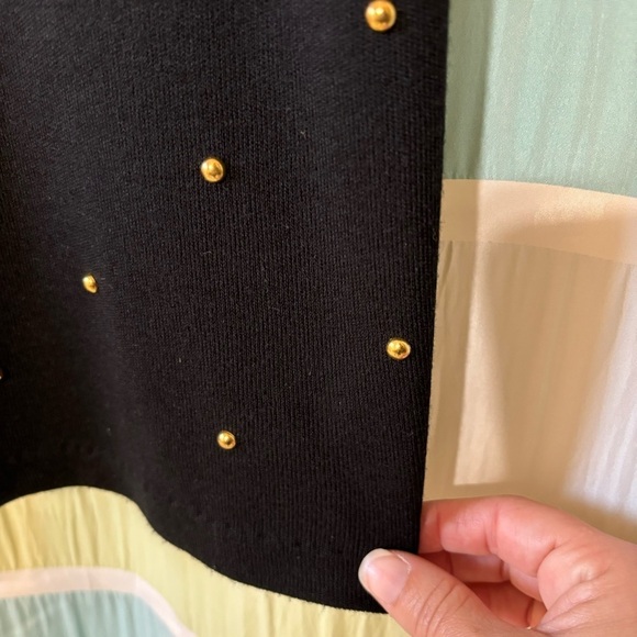 Vintage Black and Gold Grommet Polka Dot Knee-Length Dress Sz Small - Picture 4 of 9